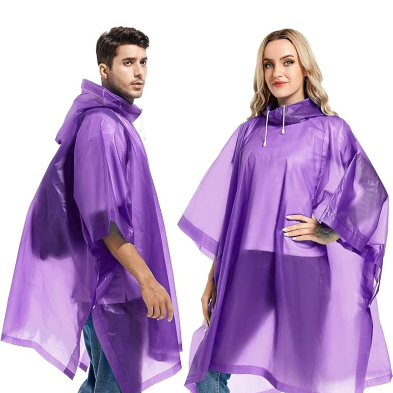 eva raincoat purple Unisex Reusable EVA Fashion Raincoat with Hood - Image 1