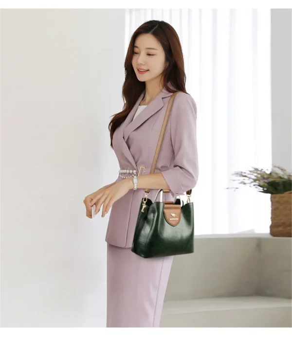 3 Layers Brand Small Tote Bag Oil Skin Leather Luxury Handbags for Women - Designer Ladies Shoulder Crossbody Hand Bags for Women - Image 4