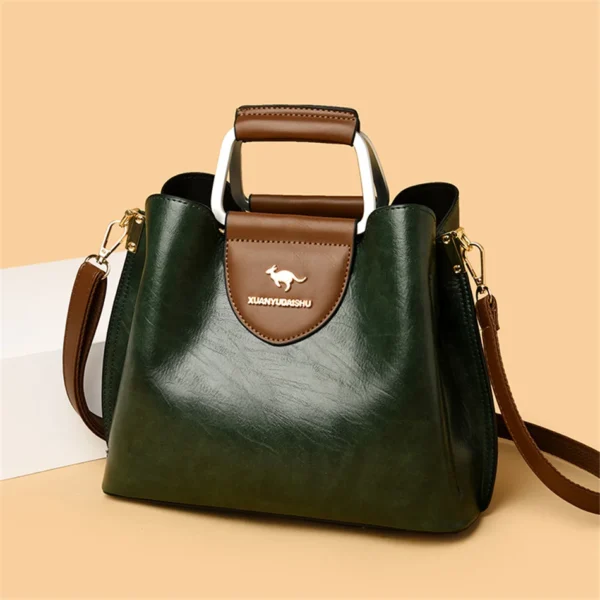 3 Layers Brand Small Tote Bag Oil Skin Leather Luxury Handbags for Women - Designer Ladies Shoulder Crossbody Hand Bags for Women - Image 3