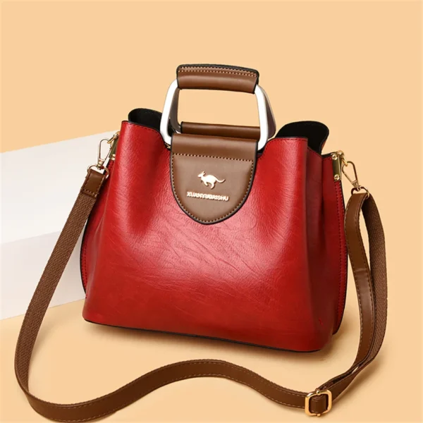 3 Layers Brand Small Tote Bag Oil Skin Leather Luxury Handbags for Women - Designer Ladies Shoulder Crossbody Hand Bags for Women - Image 2