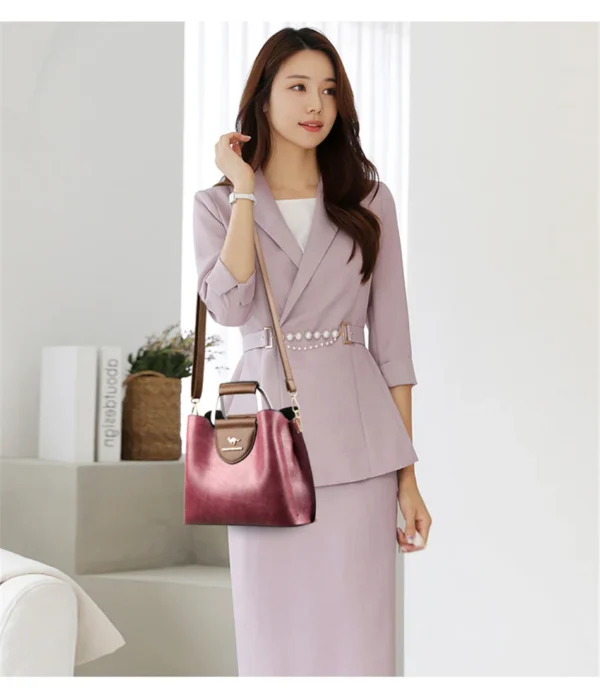 3 Layers Brand Small Tote Bag Oil Skin Leather Luxury Handbags for Women - Designer Ladies Shoulder Crossbody Hand Bags for Women - Image 5