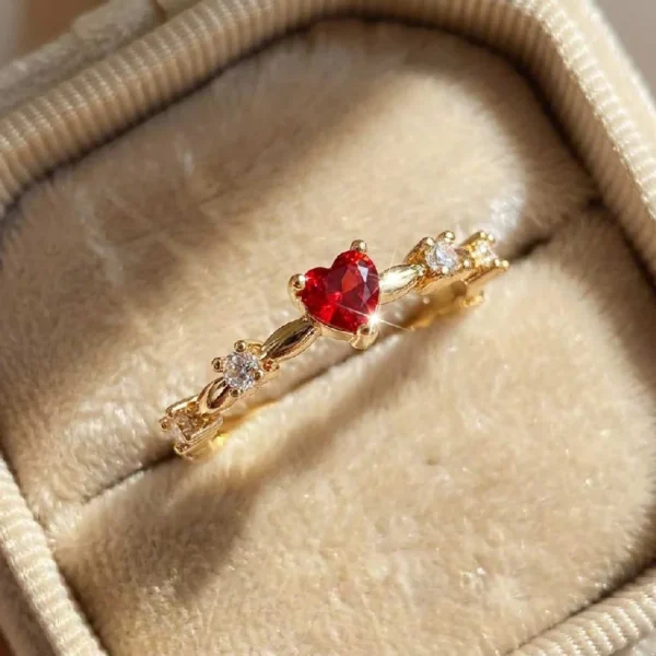 925 Sterling Silver Exquisite Red Love CZ Engagement Proposal Rings for Women Thin Band Aesthetic Female Fashion Jewelry Gift - Image 2
