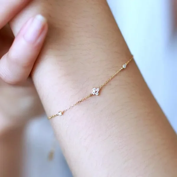 925 Sterling Silver Electroplated 18K Gold Inlaid Zirconia Flower Jewelry Bracelet for Women - Image 3