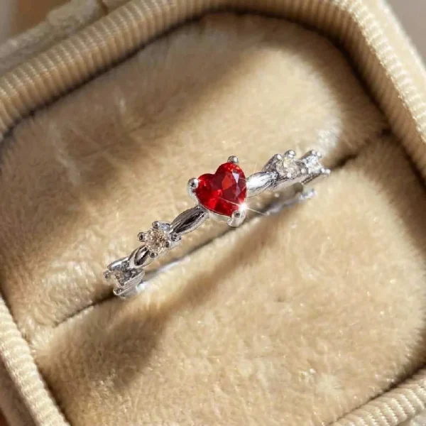 925 Sterling Silver Exquisite Red Love CZ Engagement Proposal Rings for Women Thin Band Aesthetic Female Fashion Jewelry Gift - Image 5