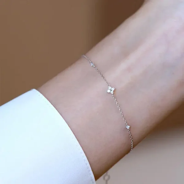 925 Sterling Silver Electroplated 18K Gold Inlaid Zirconia Flower Jewelry Bracelet for Women - Image 4