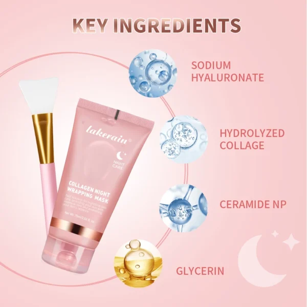 Collagen Wrapping Mask And Brush Set - Korean Face Mask Make Glowy Skin Elasticity Facial Mask - Image 4