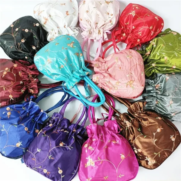 Elegant Ethnic Style Cosmetic Handbag Women Flower Handbags Embroidered Flower Small Bucket Bag National Style Purse Jewelry Bag - Image 4