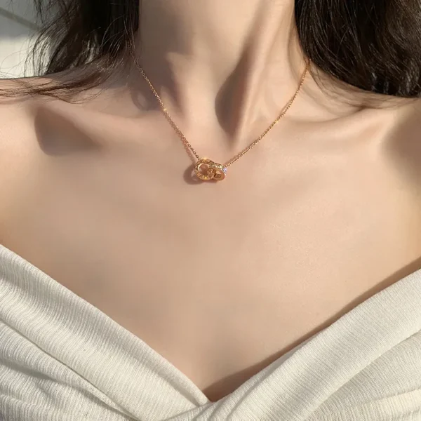 18K Gold Plated Stainless Steel Interlocking Circles - Roman Numbers Wedding Statement Collar Necklace For Women - Image 3