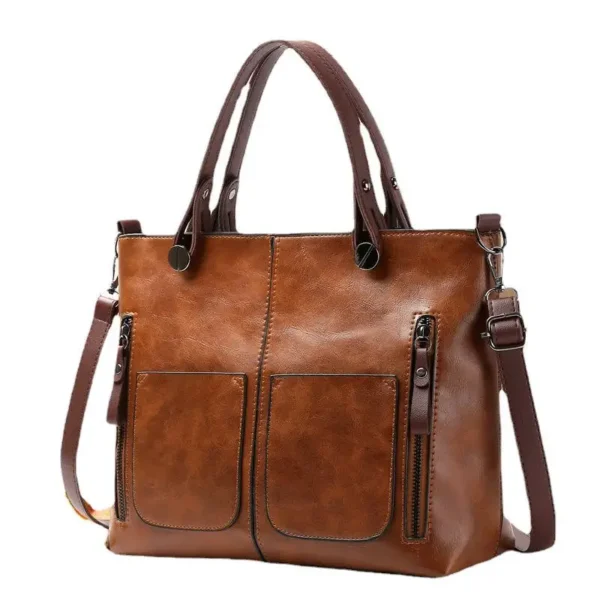 Leather Handbag Shoulder Bag, Two Pocket Zipper Tote Bag, Classic Crossbody Bags for Women Work and Business - Image 3