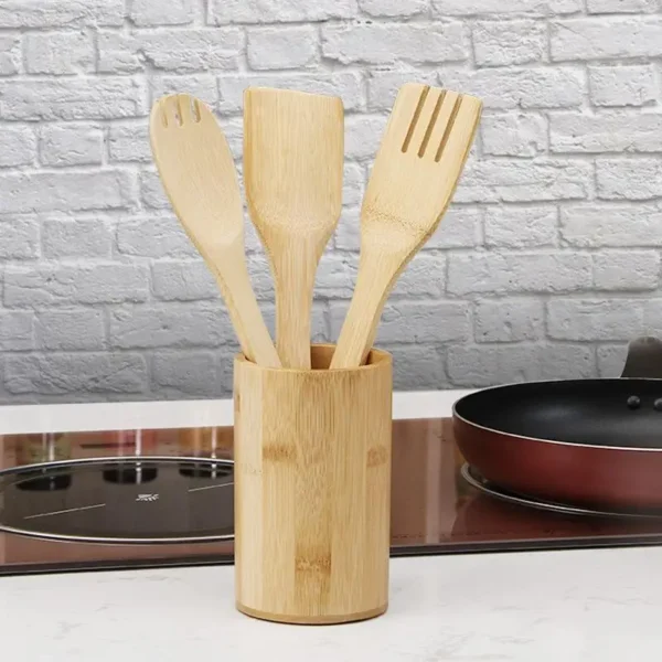 Wooden Cooking Utensil Set Bamboo Kitchen Spatula Spoons - Tools Long Handle Honey Coffee Milk Teaspoon Spice Condiment Scoops - Image 3