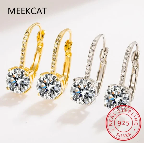 18K Gold 2 Carat Moissanite Hoop Earrings - 8 mm Lab Diamond Earring for Women Original 925 Silver Jewelry Huggies - Image 4