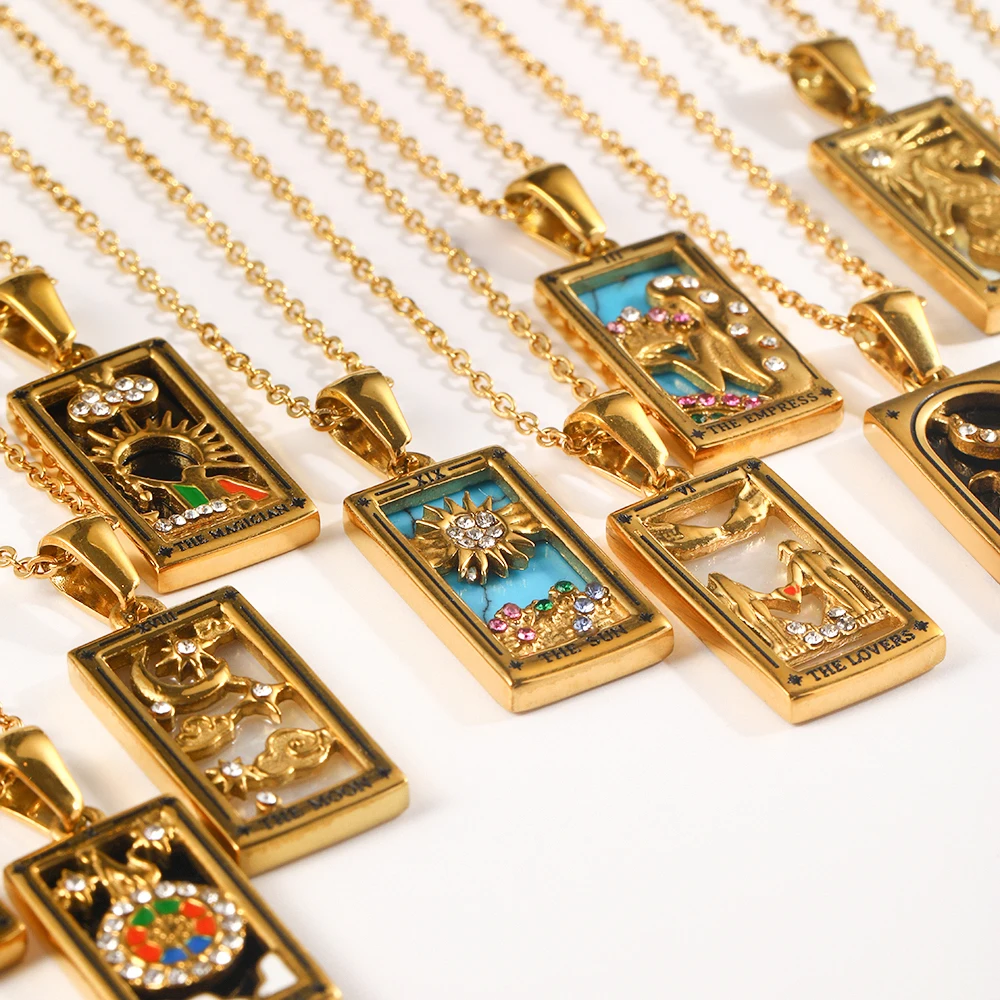 kf-S455efed1dc5947a7913f610ba926b88aX Original New Tarot Queen Lover Magician Moon Necklace - 18K Gold Plated Decoration Stainless Steel Jewelry - Image 1