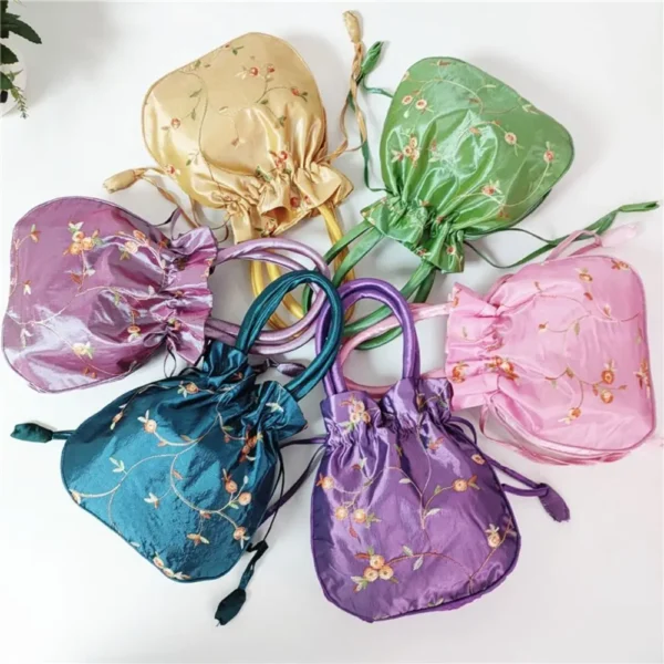 Elegant Ethnic Style Cosmetic Handbag Women Flower Handbags Embroidered Flower Small Bucket Bag National Style Purse Jewelry Bag - Image 6