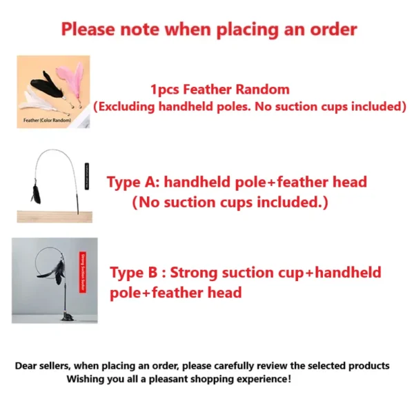 Cat Toy Cat Teaser Stick With Bell Extended Rod Suction Cup Self High And Durable Bite Teaser Tool Replaceable Feather Head - Image 2