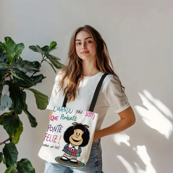 Carton Print Canvas Tote Bag Women - Lightweight Reusable Shoulder Bag - Large Capacity for Student Shopping & Travel - Image 5