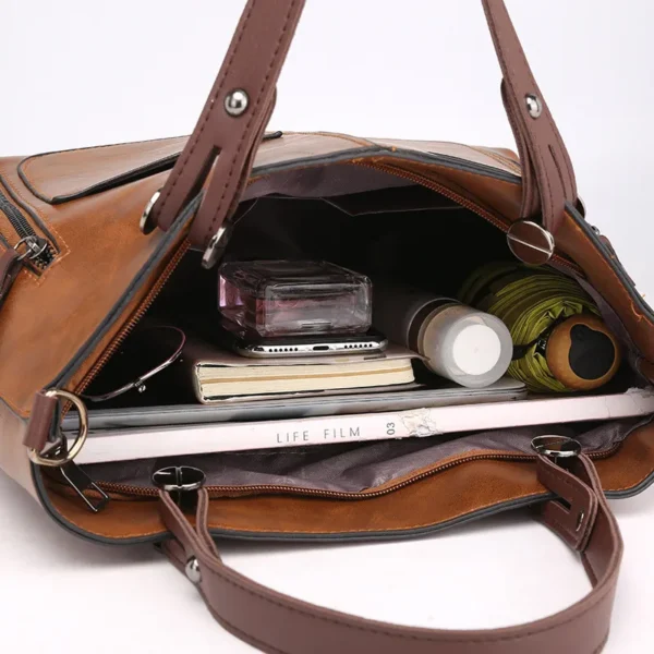 Leather Handbag Shoulder Bag, Two Pocket Zipper Tote Bag, Classic Crossbody Bags for Women Work and Business - Image 4