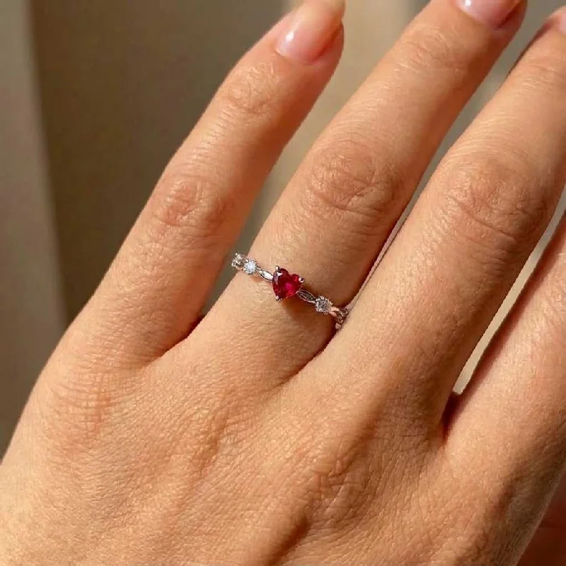 kf-S745c4fc48e00400e8024cb05d2ad780db 925 Sterling Silver Exquisite Red Love CZ Engagement Proposal Rings for Women Thin Band Aesthetic Female Fashion Jewelry Gift - Image 1