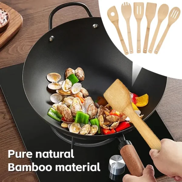 Wooden Cooking Utensil Set Bamboo Kitchen Spatula Spoons - Tools Long Handle Honey Coffee Milk Teaspoon Spice Condiment Scoops - Image 5