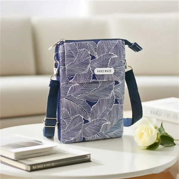 Zipper crossbody phone bag made of garden fabric - five-layer crossbody bag for women - Image 7