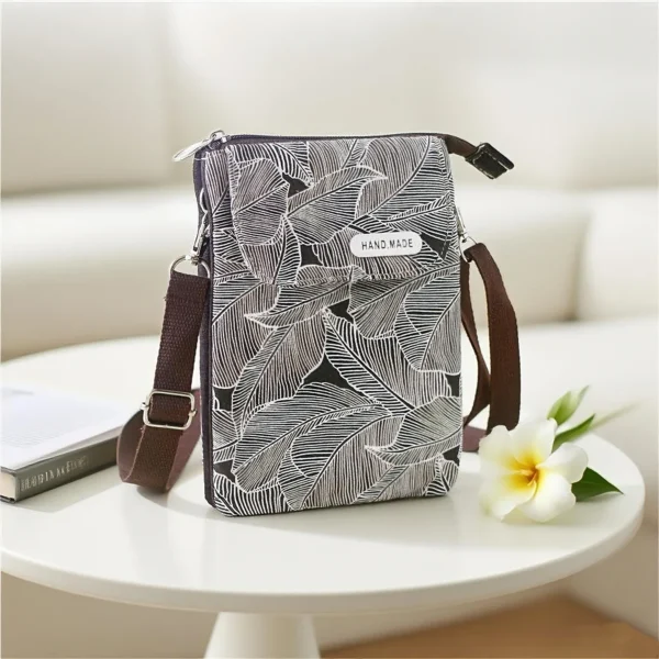 Zipper crossbody phone bag made of garden fabric - five-layer crossbody bag for women - Image 9