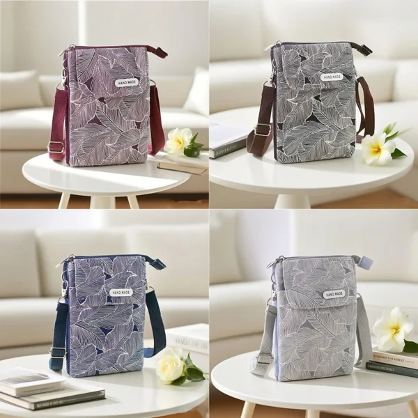 Zipper crossbody phone bag made of garden fabric - five-layer crossbody bag for women - Image 3