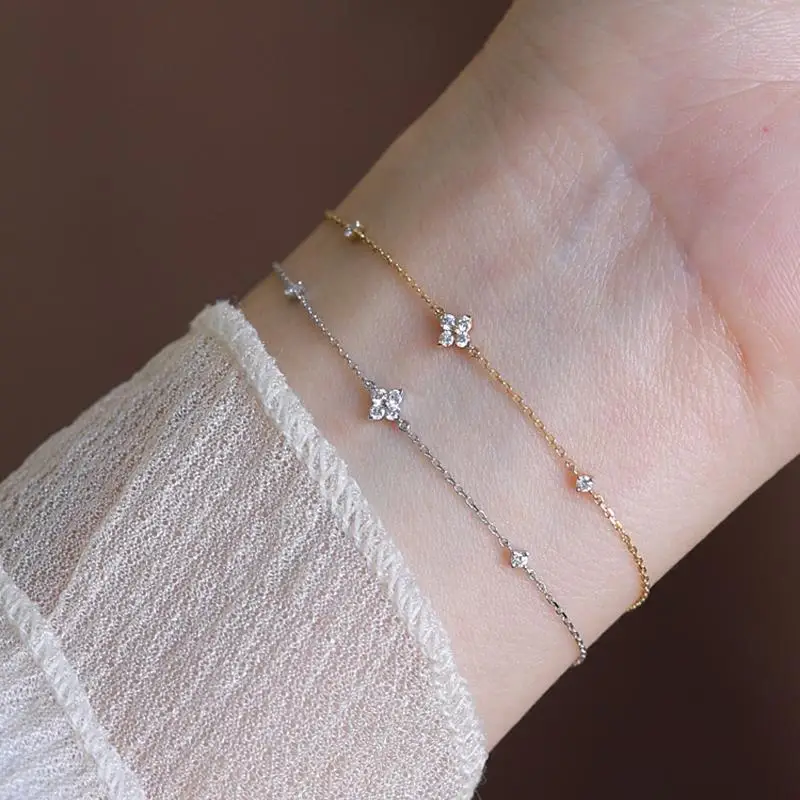 kf-S934dfdcbd99446ecb33f81cb459d972fJ 925 Sterling Silver Electroplated 18K Gold Inlaid Zirconia Flower Jewelry Bracelet for Women - Image 1