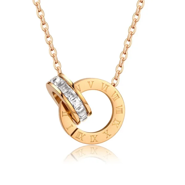 18K Gold Plated Stainless Steel Interlocking Circles - Roman Numbers Wedding Statement Collar Necklace For Women - Image 4