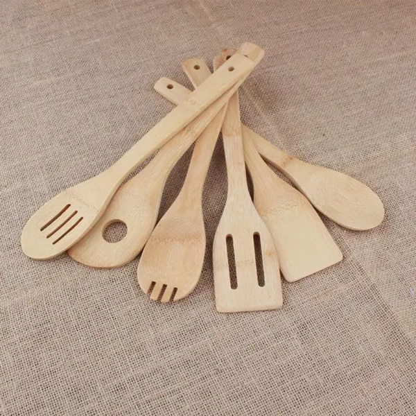 Wooden Cooking Utensil Set Bamboo Kitchen Spatula Spoons - Tools Long Handle Honey Coffee Milk Teaspoon Spice Condiment Scoops - Image 2