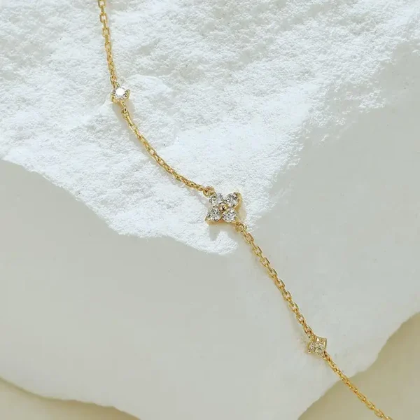 925 Sterling Silver Electroplated 18K Gold Inlaid Zirconia Flower Jewelry Bracelet for Women - Image 5