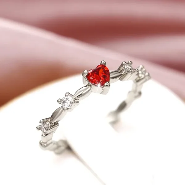 925 Sterling Silver Exquisite Red Love CZ Engagement Proposal Rings for Women Thin Band Aesthetic Female Fashion Jewelry Gift - Image 3