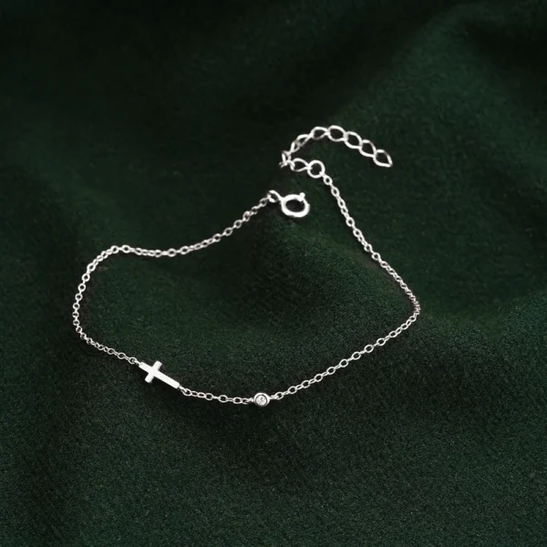 925 Sterling Silver Classic Simple Cross Zircon Elegant Adjustable Bracelets - Chain For Women Grils Fine Jewel Accessories - Image 4
