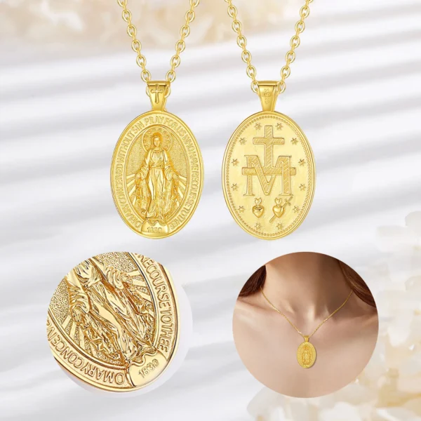Eudora 925 Sterling Silver Virgin Mary Necklace  -18K Gold Sacred Heart Religious Pendant Amulet Women Jewelry Exquisite Gift - Image 4