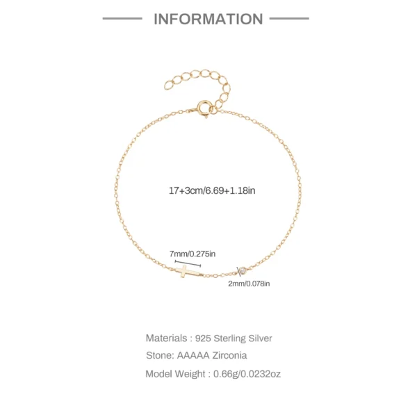 925 Sterling Silver Classic Simple Cross Zircon Elegant Adjustable Bracelets - Chain For Women Grils Fine Jewel Accessories - Image 2