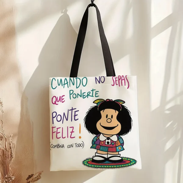 Carton Print Canvas Tote Bag Women - Lightweight Reusable Shoulder Bag - Large Capacity for Student Shopping & Travel - Image 2