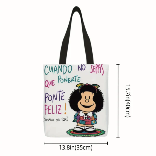 Carton Print Canvas Tote Bag Women - Lightweight Reusable Shoulder Bag - Large Capacity for Student Shopping & Travel - Image 3