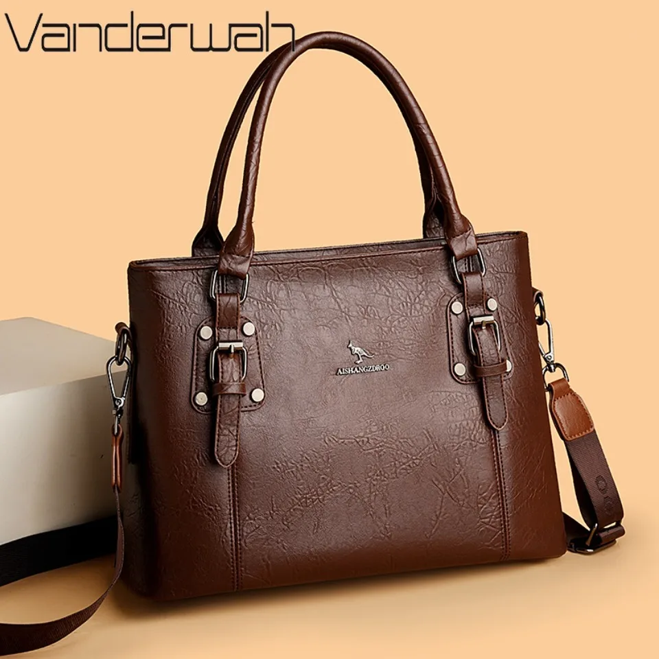 kf-Sfc1b50d60e154bf4b591c33fe2b5b7512 Genuine Brand Soft Pu Leather HandBags Designer Top-Handle Bags Shoulder - Crossbody Bags for Women Large Capacity Casual Tote Sac - Image 1