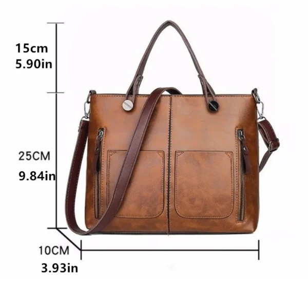 Leather Handbag Shoulder Bag, Two Pocket Zipper Tote Bag, Classic Crossbody Bags for Women Work and Business - Image 2