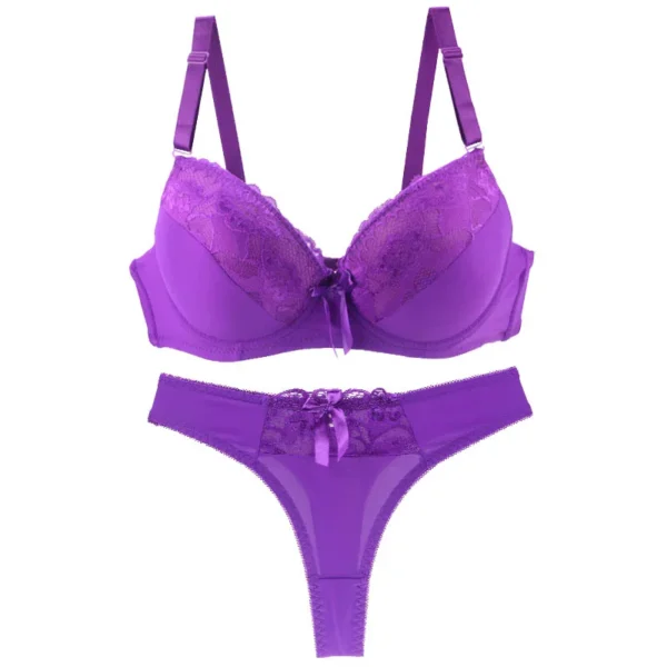 Push Up Bra Sets Padded Lace Middle Mold Cup Underwear For Women BCDE Plus Size Lingerie - Image 2