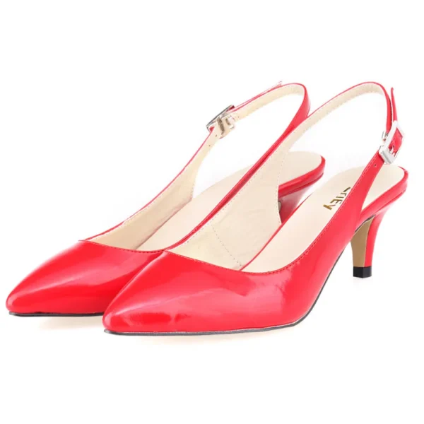 Daily all-match Sandal Shoes Pointed High Heels Large Size Pumps New 6cm Low Casual Back Empty Buckle Red Wedding shoes - Image 5