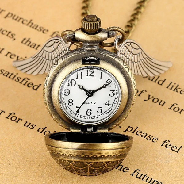 Bronze Quartz Pocket Watch Feather Wing Pendant Luxury Watches Vintage Fob Clock Chain Necklace Gift for Men Women Dropshipping - Image 4
