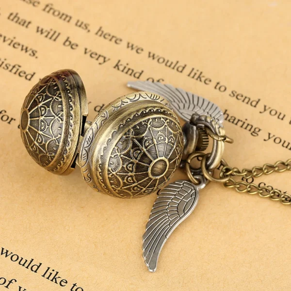 Bronze Quartz Pocket Watch Feather Wing Pendant Luxury Watches Vintage Fob Clock Chain Necklace Gift for Men Women Dropshipping - Image 5