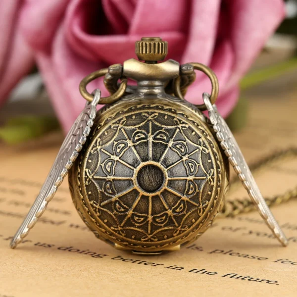 Bronze Quartz Pocket Watch Feather Wing Pendant Luxury Watches Vintage Fob Clock Chain Necklace Gift for Men Women Dropshipping - Image 2