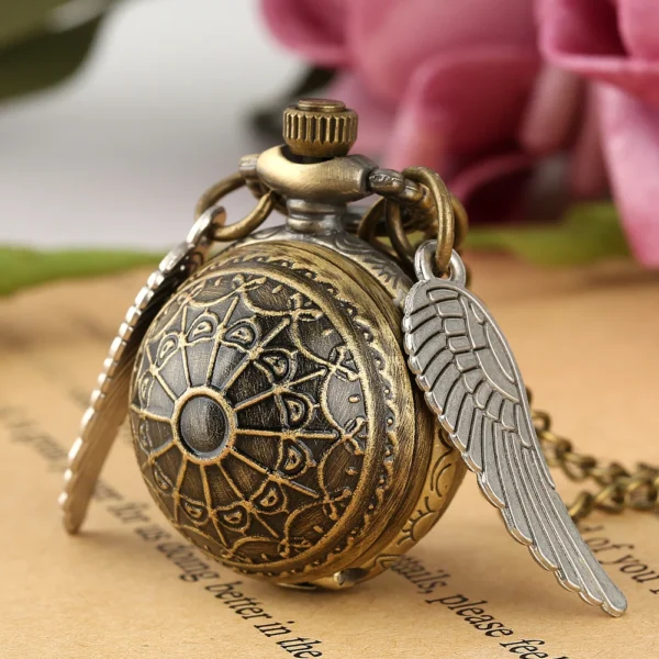 Bronze Quartz Pocket Watch Feather Wing Pendant Luxury Watches Vintage Fob Clock Chain Necklace Gift for Men Women Dropshipping - Image 3