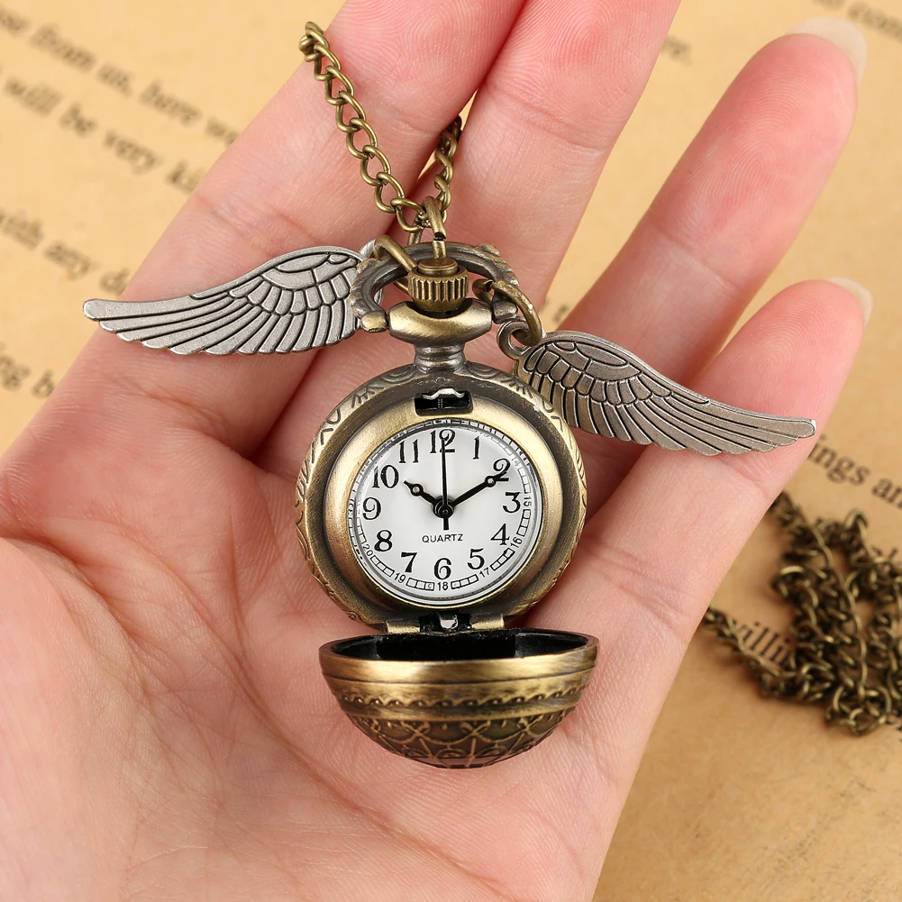 kf-Hd038a4f1cc284f82a19f8caf098aec49Z Bronze Quartz Pocket Watch Feather Wing Pendant Luxury Watches Vintage Fob Clock Chain Necklace Gift for Men Women Dropshipping - Image 1