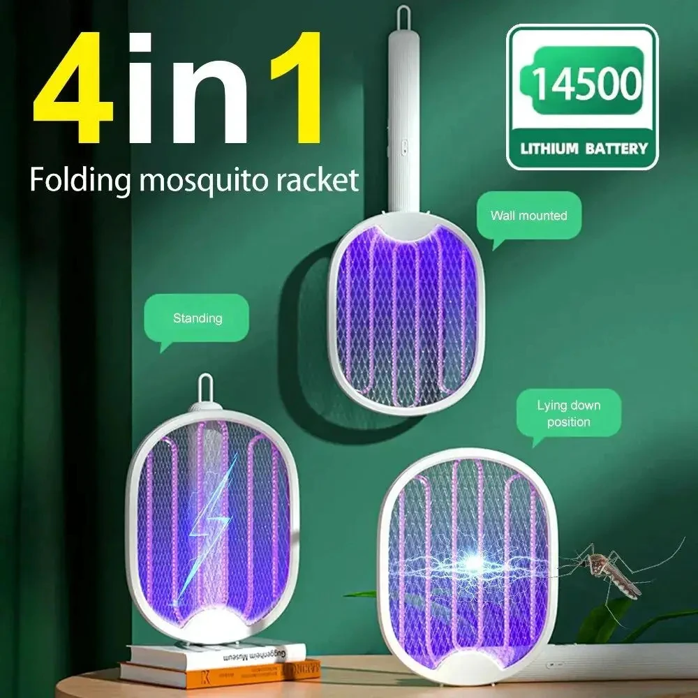 kf-S02981042d7d94d5cb48f49a521d9f7a94 Foldable Electric Mosquito Swatter | 3000V Bug Zapper with UV Light Trap | USB Rechargeable Fly Killer - Image 1