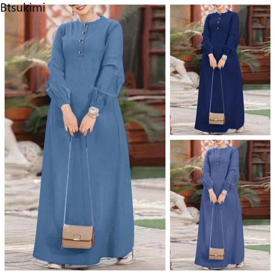 kf-S075754b43b8a44a286d1a076d69a0ad4C Casual Denim Long Sleeve Muslim Abaya for Women - Loose Fit Spring Maxi Dress - Elegant Middle East Saudi Arab Modest Jeans Robe - Image 1