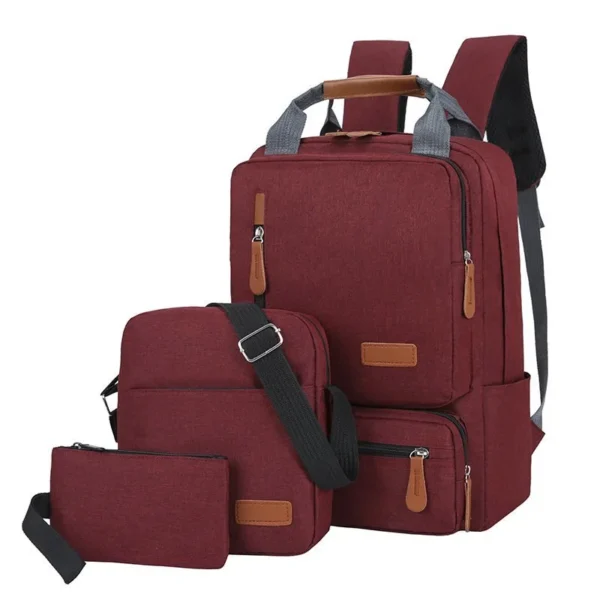 3-Piece Men's Waterproof Laptop Backpack Set with USB Charging Port – Large Capacity Multi-Function Computer Bag, Crossbody Shoulder Purse, and Clutch Wallet – Student Schoolbag and Travel Combo - Image 5