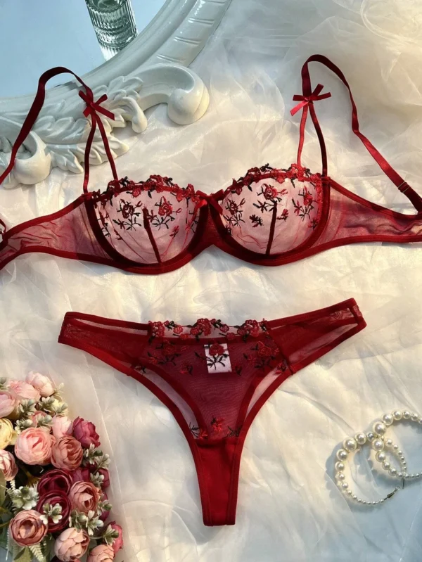New Pink Bra Women Lingerie Set Ladies Embroidery Floral Bras Underwear Sets - Image 7