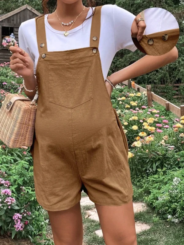 Summer New Pregnant Women's Solid Color Suspender Jumpsuit With Adjustable Waist Comfortable Casual Women's Shorts - Image 2