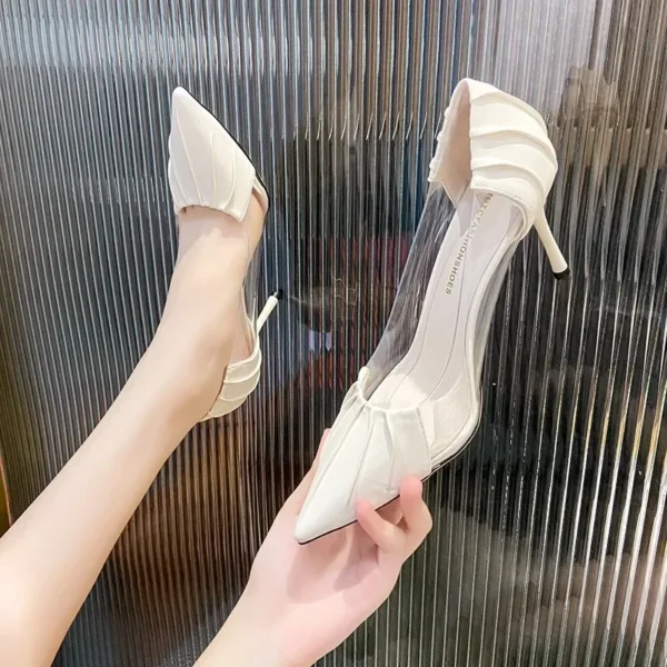 Luxury Women's Spring and Summer Baotou Transparent Stiletto High Heels Pumps Rhinestone Pointed Single Shoes All-match - Image 5